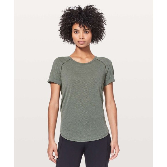 Lululemon Women’s Open Up Tie Back Tee Heathered Camo Green Size 6 Running Gym - Picture 1 of 10